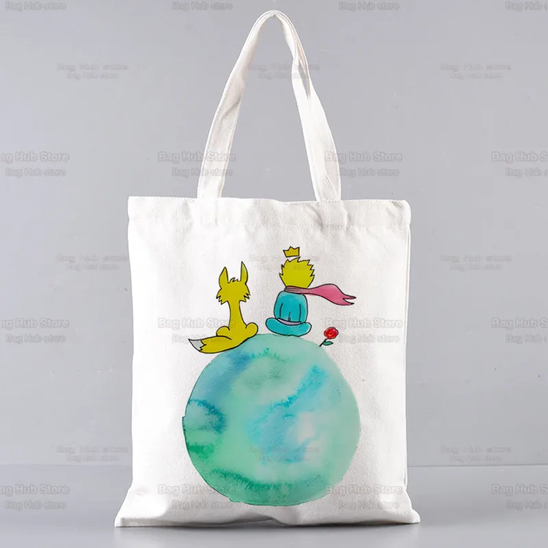 Cartoon Earth Space Little Prince Shopper Bags Shopping Bag Tote Bag Shoulder Bag Canvas Bags Large Capacity College Handbag