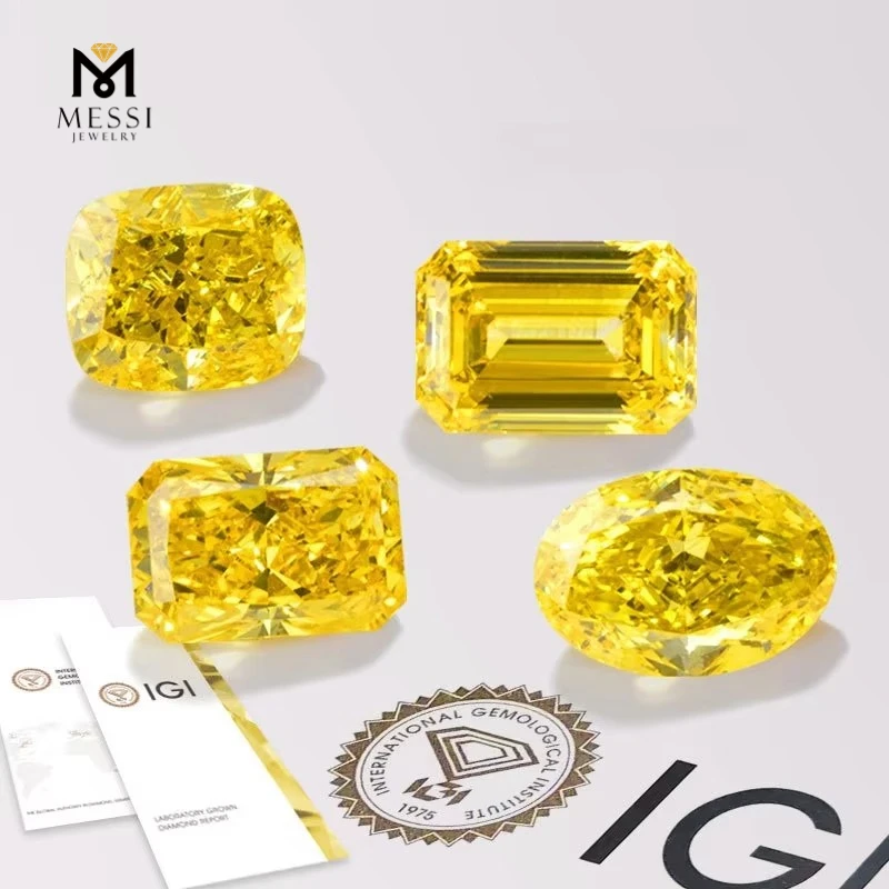 Messi Jewelry เพชรสีแฟนซี CVD HPHT Yellow Lab Grown Diamond ขายส่ง 1