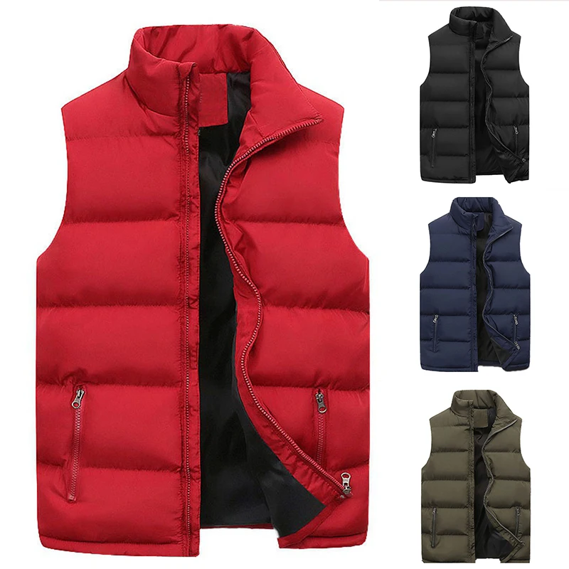 Sweatwear Mens Vest Jacket Warm Sleeveless Coats Winter Waterproof Zipper Outdoor Autumn Stand-Up Collar Casual Waistcoat