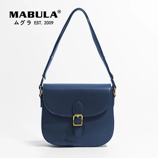 Classic Womens Dark Blue Leather Shoulder Handbag Womens Fashion Work