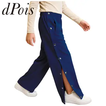 Kids Boys Girls Basketball Training Trousers Side Split Sport Pants Tear-Away Side Press Button Post Surgery Pants Sweatpants