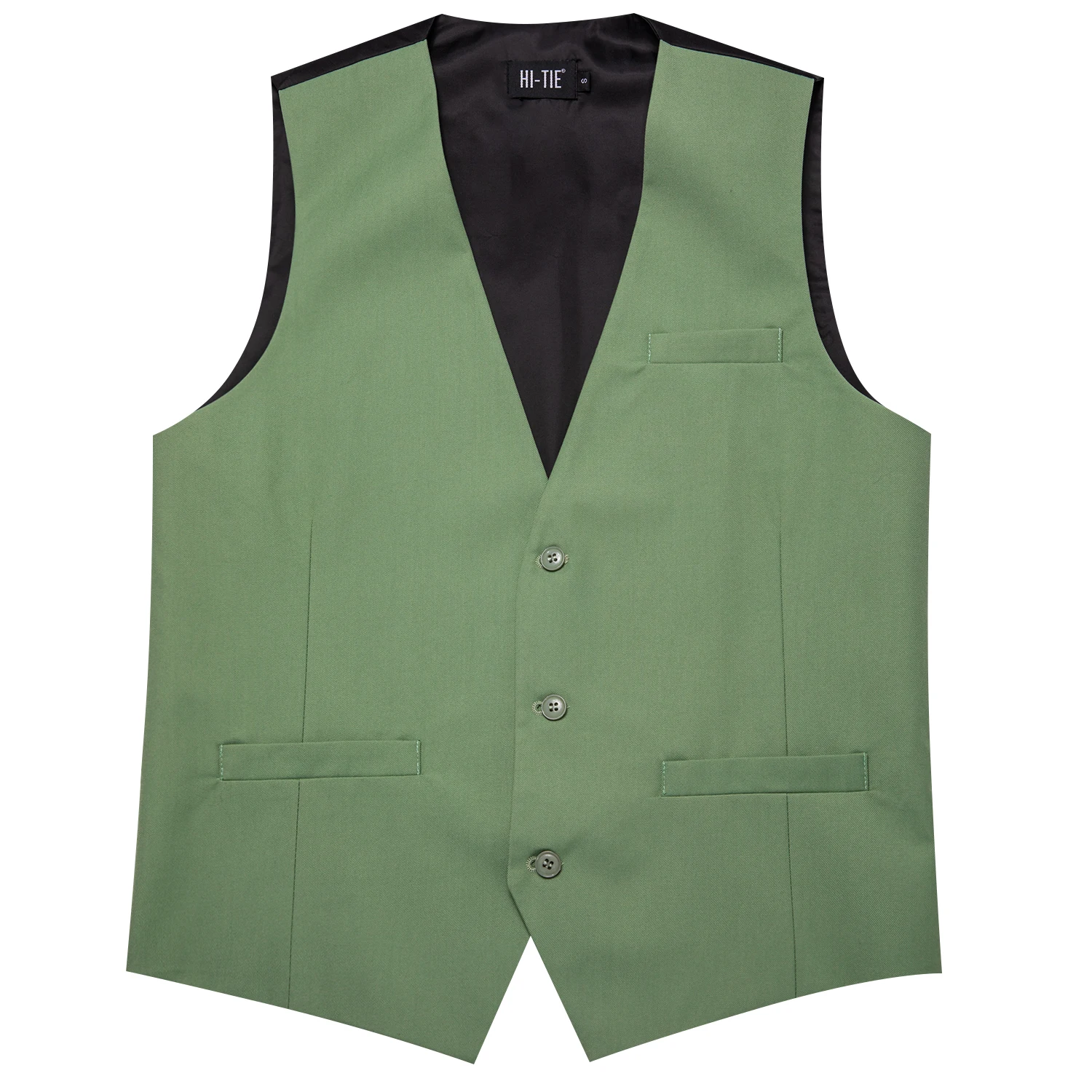 Hi-Tie Silk Men Vest Leaf Green Wedding Solid Waistcoat Neck Tie Hanky Cufflinks Slim Set for Male Business Party Designer Gifts
