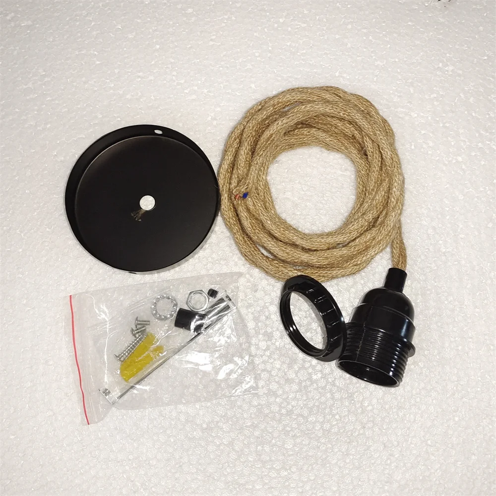 Jute RopePendant Lamp Ceiling Lighting Fitting E27 Lamp Holder Hanging Kits with Hemp Rope Braided Cable Bulb Holder Socket