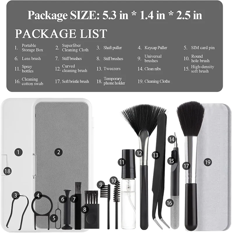 18-in-1 Computer Keyboard Cleaner Brush Kit Earphone Cleaning Pen For iPad Phone Screen Cleaning Tools Keycap Puller Holder 2