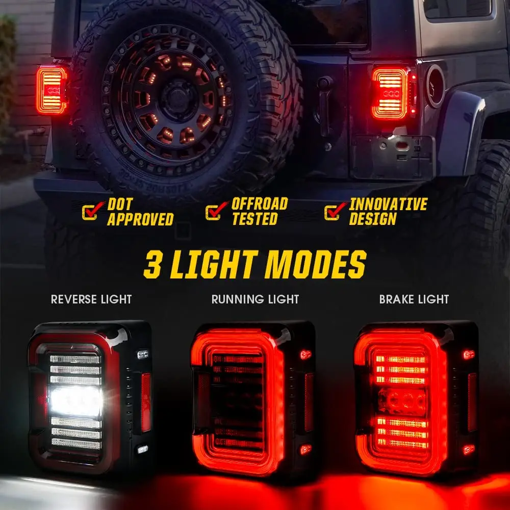 

For Jeep Taillights DOT EMARK E9 30W Jeep Wrangler JK JKU 2007-2018 2017 Reverse Light Unique"C" Shaped Design LED Tail Lights