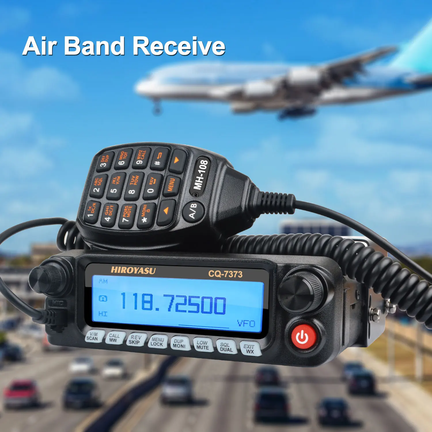 HIROYASU CQ-7373 Amateur Mobile Transceiver 50W 100Ch Air Band Rx VHF UHF Dual Band Tx Front Panel Detached Car Walkie Talkie 3