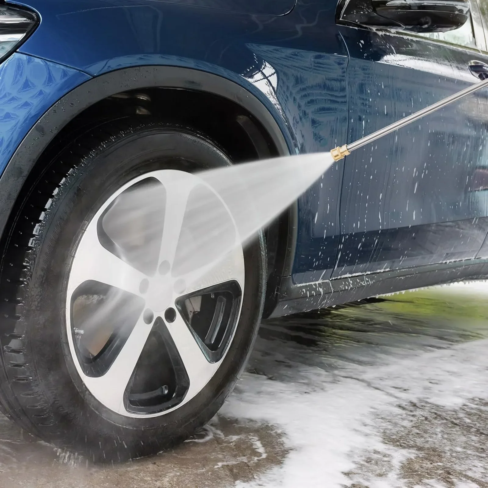 15인치 고압 세척기 연장봉, 스테인리스 스틸 1/4인치 남성-여성 퀵 커넥트 워터건 로드 (2개 세트)