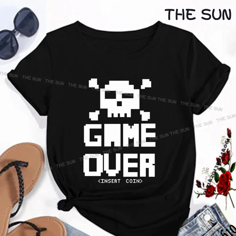 

Рубашка Game Over с принтом Мужская, Повседневная футболка, уличная модная одежда с коротким рукавом, хлопковая уличная одежда в стиле хип-хоп