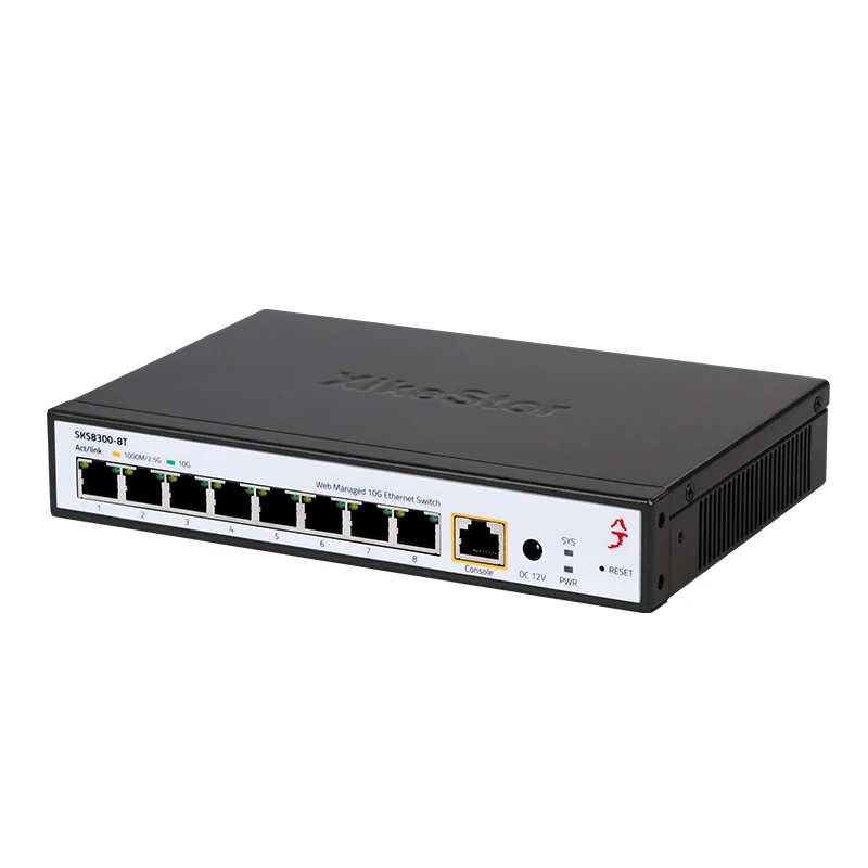 XikeStor 8포트 10G RJ45 L3 팬 지원으로 관리 1G/2.5G/10G DHCP/VLAN/포트 집계/라우팅 기능