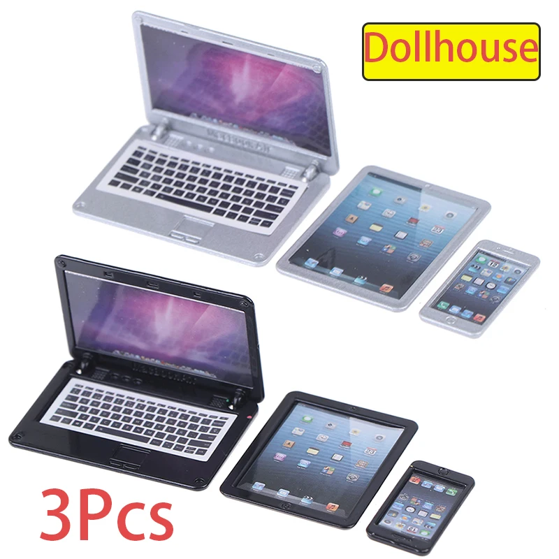 3Pcs/set 1:6 Dollhouse Simulation Miniature Laptop Phone Tablet Model ...