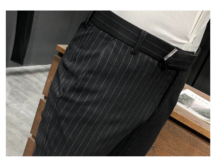 black blazer for men Style British Suit Pants Men Dress Pants Social Slim Fit Office Trousers Men Grey 2022 Spring New Striped Belt Trousers Men's casual blazer