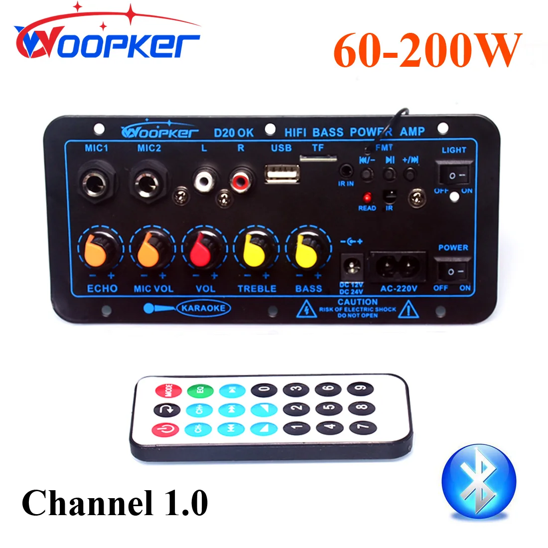

Woopker D20 Bluetooth Amplifier Board Max 200W Subwoofer Audio AMP for Home Car Truck RV Camper Support USB FM Radio TF Player