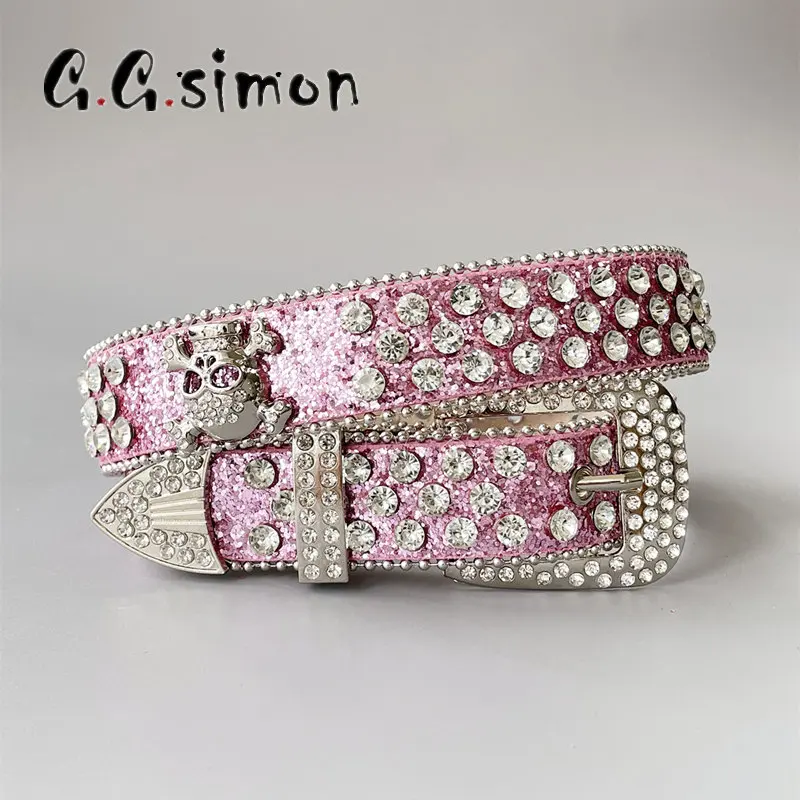 

GGSIMON Rhinestone Skull Belts For Women Men Punk Western Cowboy Bling Bling Diamond Crystal Studded Y2K Belt Strap For Jeans