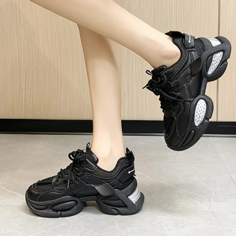 Women's Air Cushion Platform Sneakers 2023 Lace Up Breathable Mesh Sports Shoes for Women Ladies Casual Clunky Sneaker Tenis
