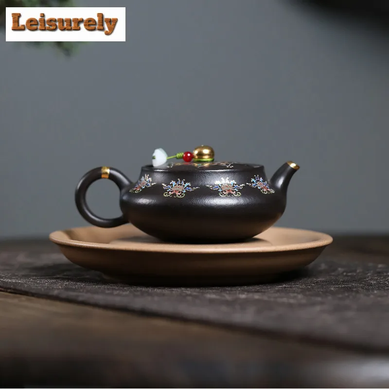 190ml Yixing Purple Clay Teapots Handmade Colour Enamels Pot Raw Ore Zhu Mud  Reducing Roasting Kettle With Infuser Zisha Teaset