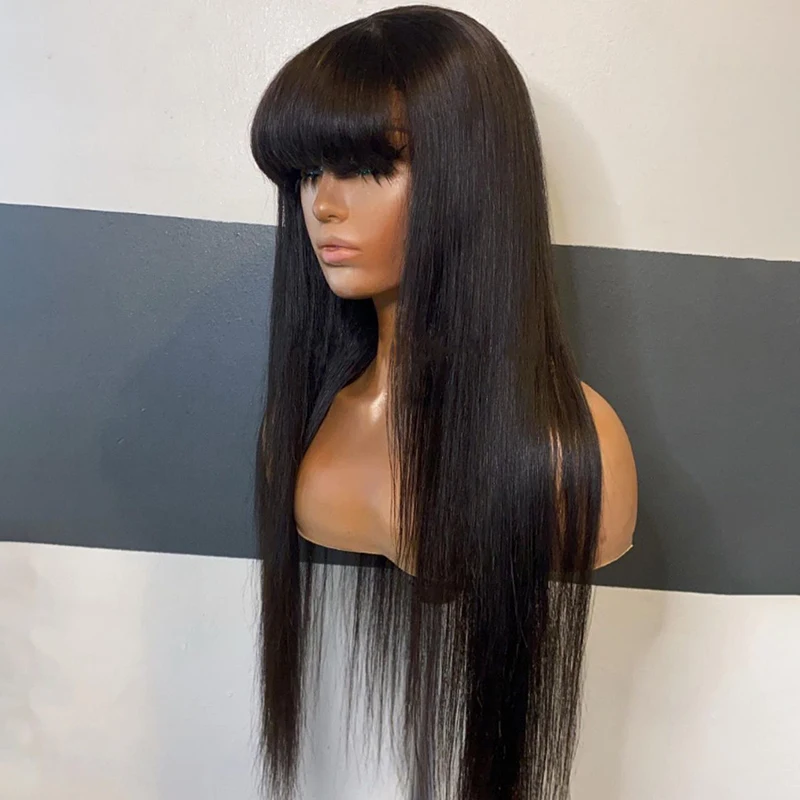 

38 40 Inch Straight 13x4 13x6 Transparent Lace Front Wig Brazilian Remy Human Hair Wig 4x4 Lace Closure Wigs With Bang