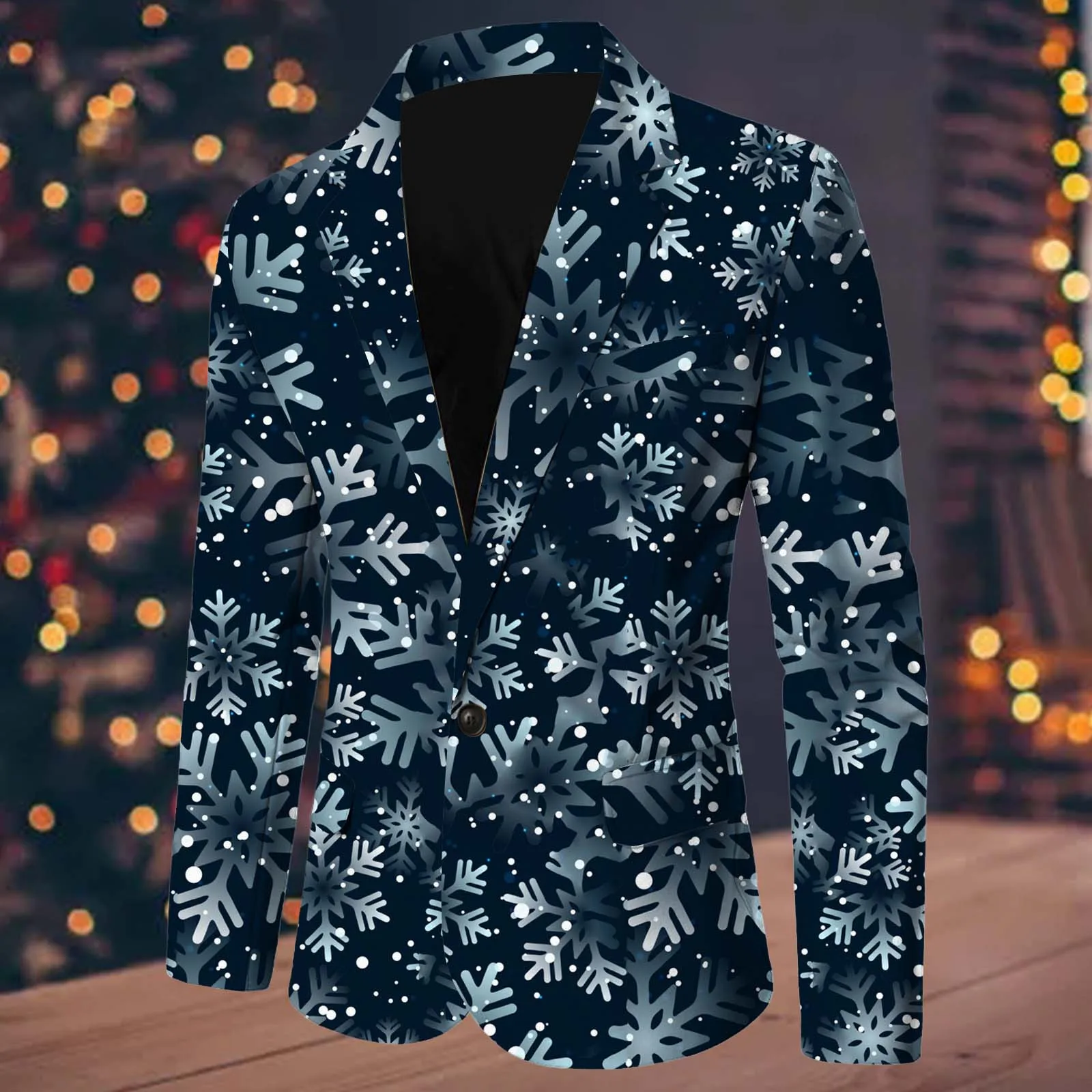 Men'S Christmas Original Design Jacket Single Row Suit Coats Fashion Men Printed Casual Blazers Plus Size Jackets For Party
