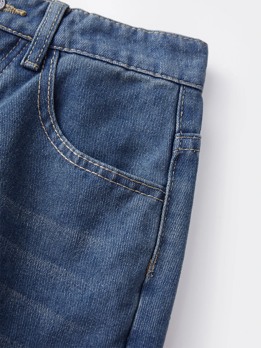 Ladies Stylish High Waist Blue Denim Jeans with Straight Leg Design Perfect for Spring and Fall Casual Wear Comfortable