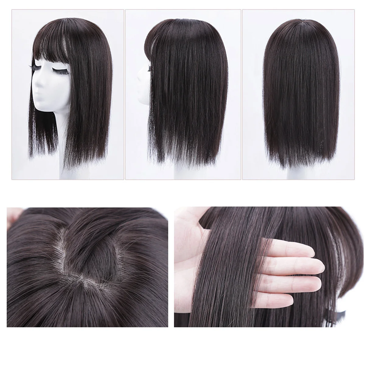 Synthetic 16inch Straight Topper Hair with 3 Clips for Women  Hairpieces for Thinning Hair Featuring Bangs  Easy to Wear