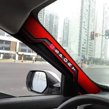 2 Pezzi Adesivi Sportivi per Montante A Auto, Autoadesivi Neri Rossi, Rivestimento Montante A in Fibra di Carbonio Anti-graffio