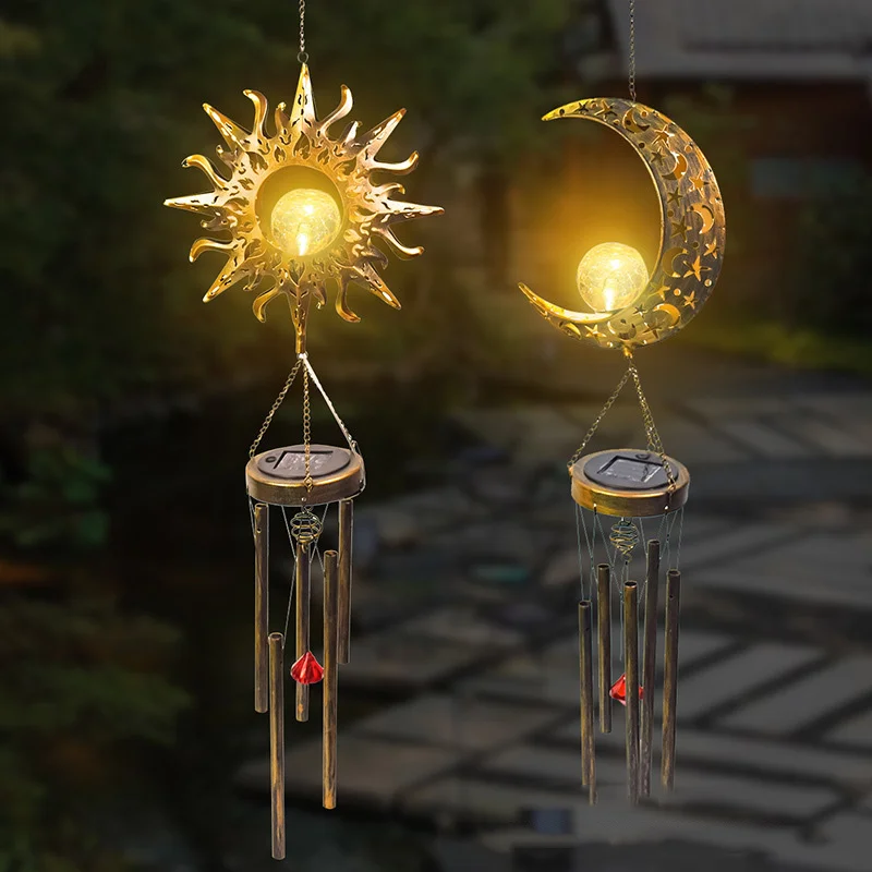 

Solar Outdoor Yard Lamp Garden Balcony Decoration Waterproof Moon Vintage Wind Chimes Hanging Lamp Landscape Chandelier Pendant