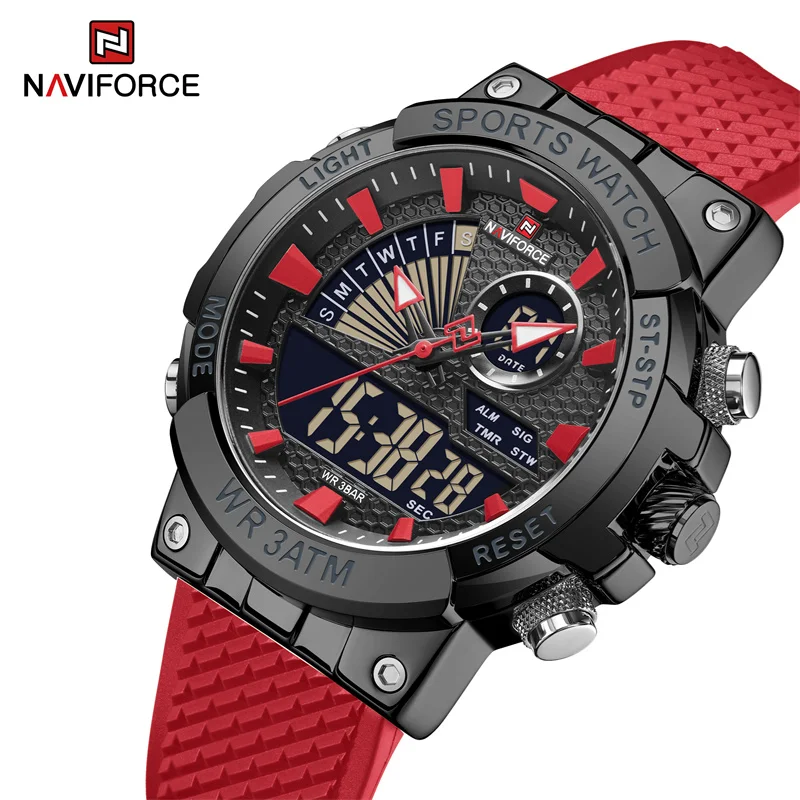 

NAVIFORCE Original Watches for Men TPU Strap Fashion Male Digital Quartz Wristwatch Waterproof Luminous Clock Relogio Masculino