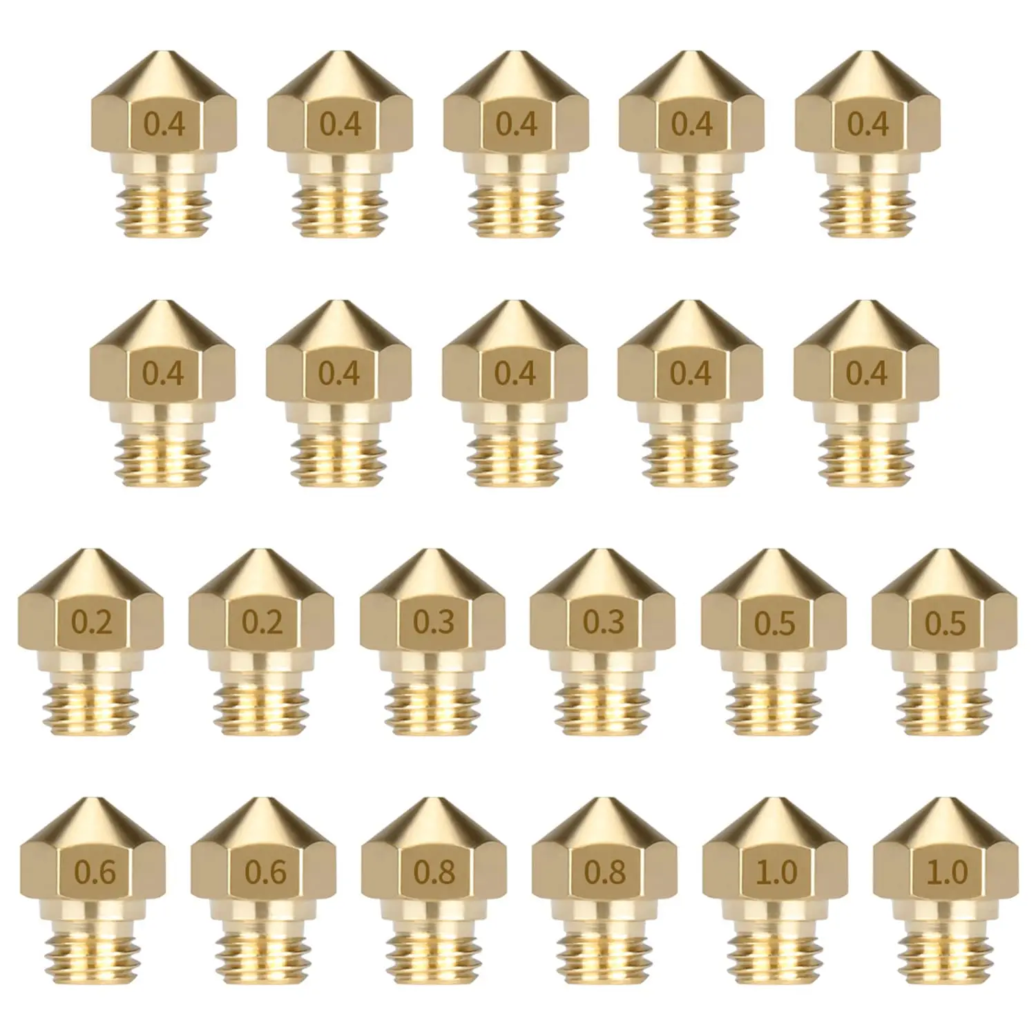 22Pcs MK10 Nozzle M7 0.2 mm 0.3 mm 0.4 mm 0.5mm 0.6 mm 0.8 mm 1.0 mm Brass Extruder Head Hotend Nozzle for 1.75mm Filament