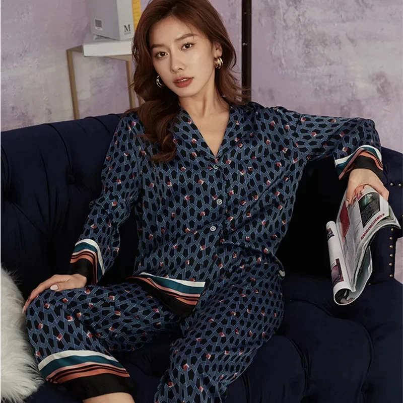 

Women's Pajamas Set Instagram Style Stripes Sleepwear Silk Like Nightgown Leisure Homewear Clothes Nightwear pyjama pour femme