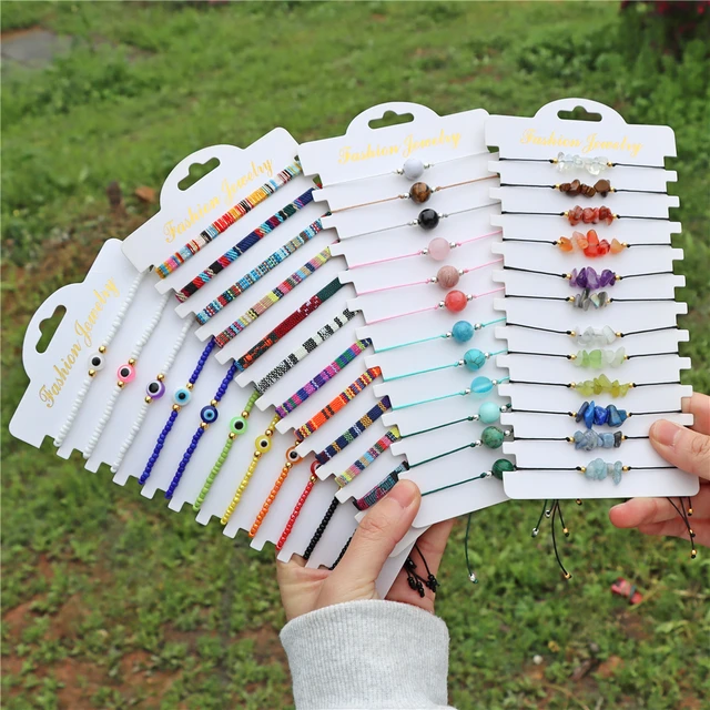 Bohemian 12pcs/set Rope Bracelet Colorful Evil Eye Heart Charm Natural  Stone Seed Beads Bracelets For Women Anklet Jewelry Bulk - Bracelets -  AliExpress