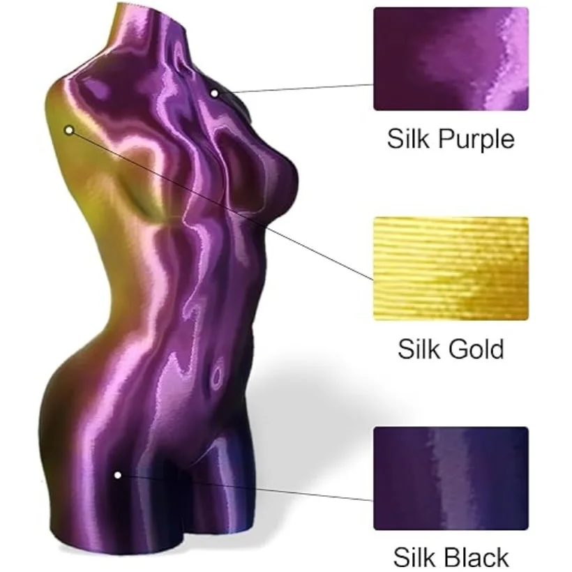 200g 삼색 필라멘트 실크 PLA 1.75mm 트리플 PLA 필라멘트 멀티컬러 골드 레드 그린 블루 FDM 3D 프린터 플라스틱 재료 신제품