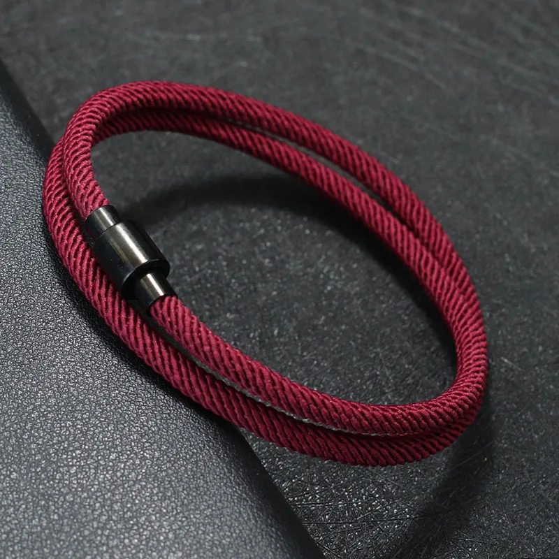 Stainless Steel Magnet Buckle Double Layer Cord Chain Bracelet