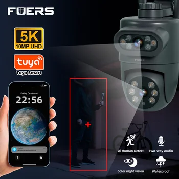 FUERS Tuya Smart 5K 10MP Dual Lens IP Camera Home Security Auto Tracking Wireless WIFI CCTV Surveillance Outdoor Camera 1M power 1