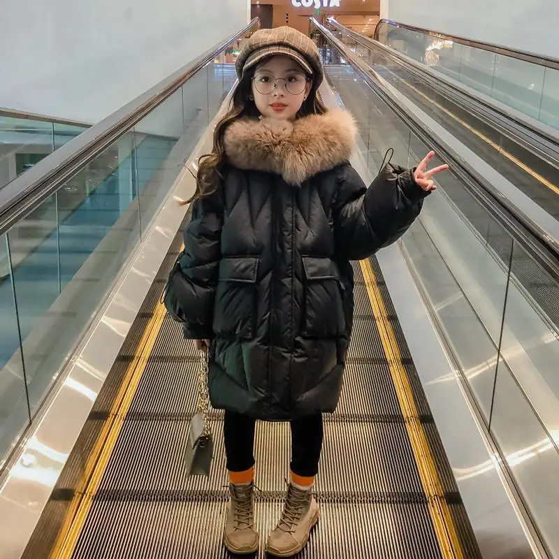 

2022 Kids Winter Long Jacket For Girls Clothing Teens Boys Clothes Fur Collar Coat Snowsuit Outerwear & Coats Parka Children
