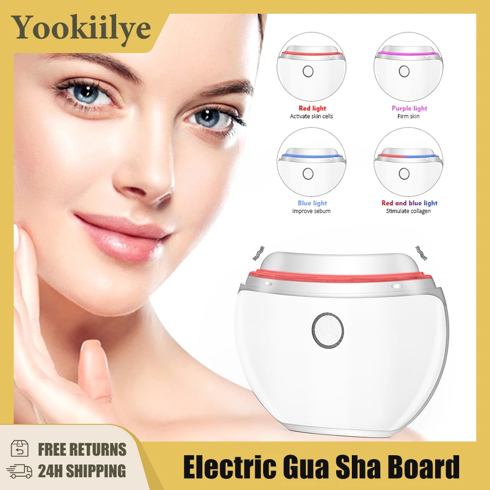 Microcurrent Face Massager Heat Vibration Facial Lifting Anti Aging Wrinkles Skin Tighten Gua Sha Scraping Massage Tool Skincare ems microcurrent face massager high frequency vibration body slimming roller skin lifting double chin edema wrinkles remover