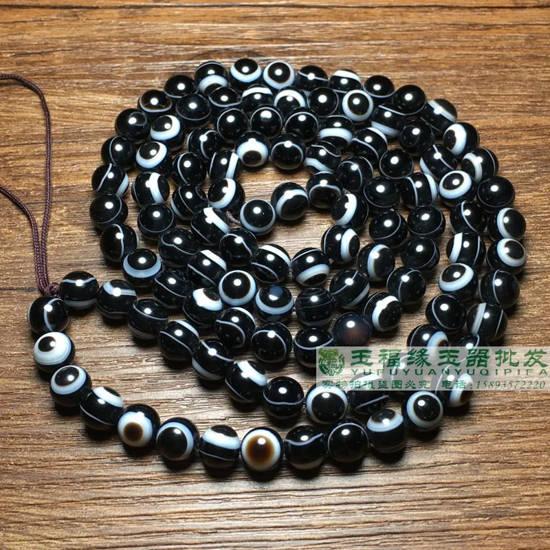 

1pcs/lot Natural Wrapped Silk Medicine Master agate bracelet black and white sky Eye Sky beads hand string 108 Buddha beads