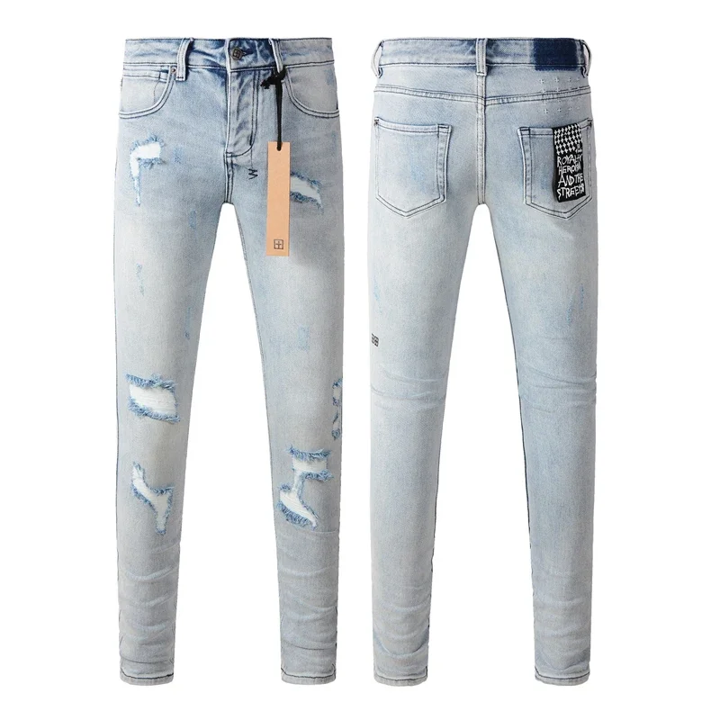 New High Quality Ksubi Cross Jeans American High Street Vintage Fringe Ripped Jeans Men Women Fashion Slim Low Rise Jeans 3