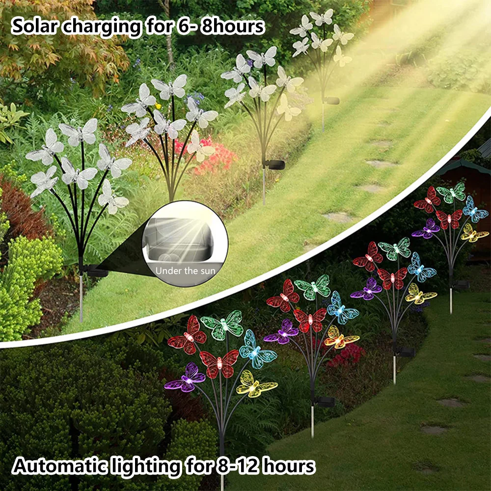 Solar LED Light Outdoor Waterproof Garden Solar Powered Landscape Lights Butterfly Lawn Lights Garden Decor Lamp 6/8/10heads