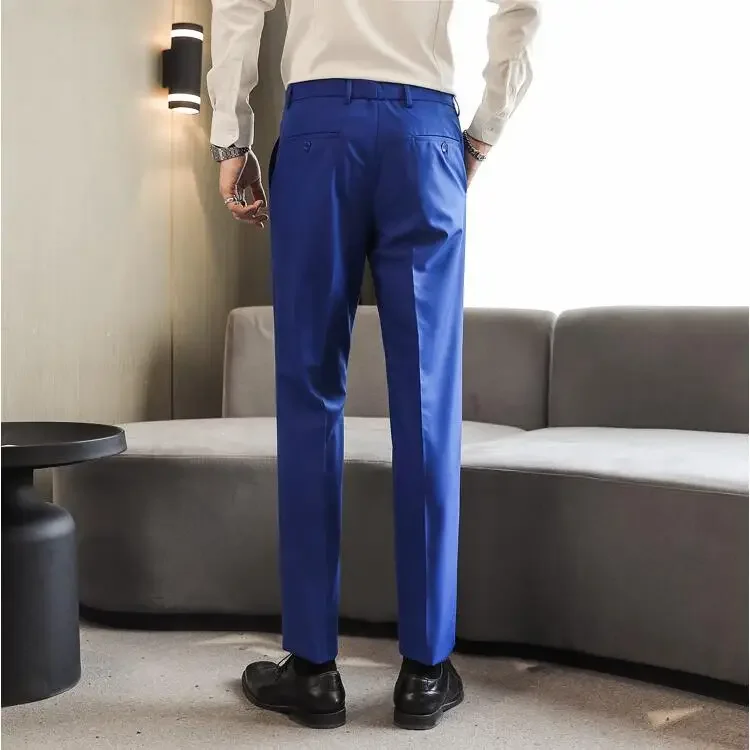Men Pants Business Casual Office Wedding Formal Trousers Solid Color Slim Fit Suit Pants 29-40