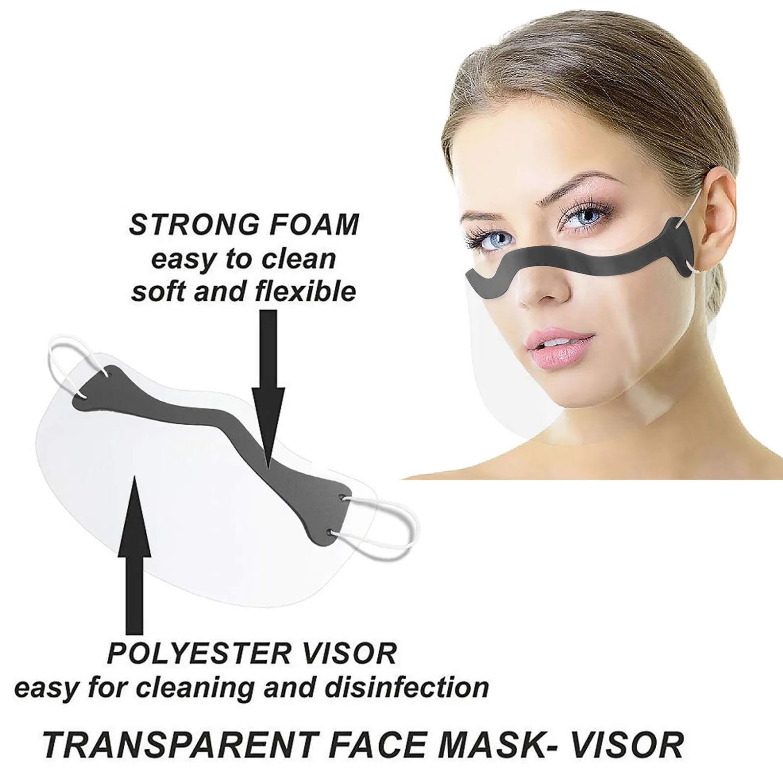 Durable Mask Face Combine Plastic Reusable Clear Face Mask Shield Outdoor Dust-Proof Protective Reusable