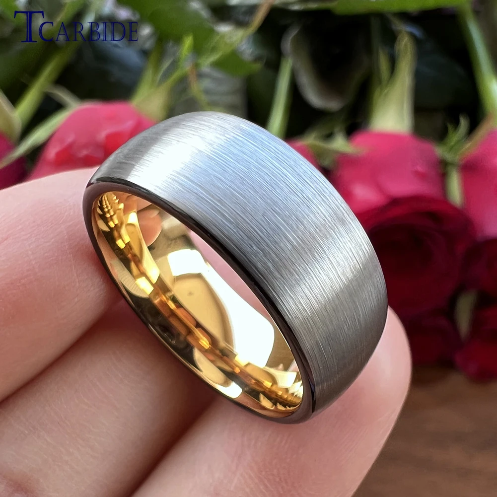 8MM Black Rose Color Men Women Tungsten Wedding Engagement Ring Domed Brushed Finish Boyfriend Husband FatherDaily Life Jewelry