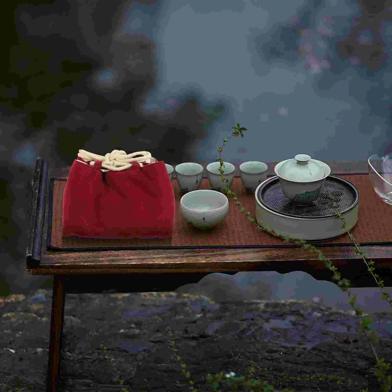 

Tea Storage Bag Decor Cup Drawstring Teacup Container Portable Dustproof Cotton Pouch Travel