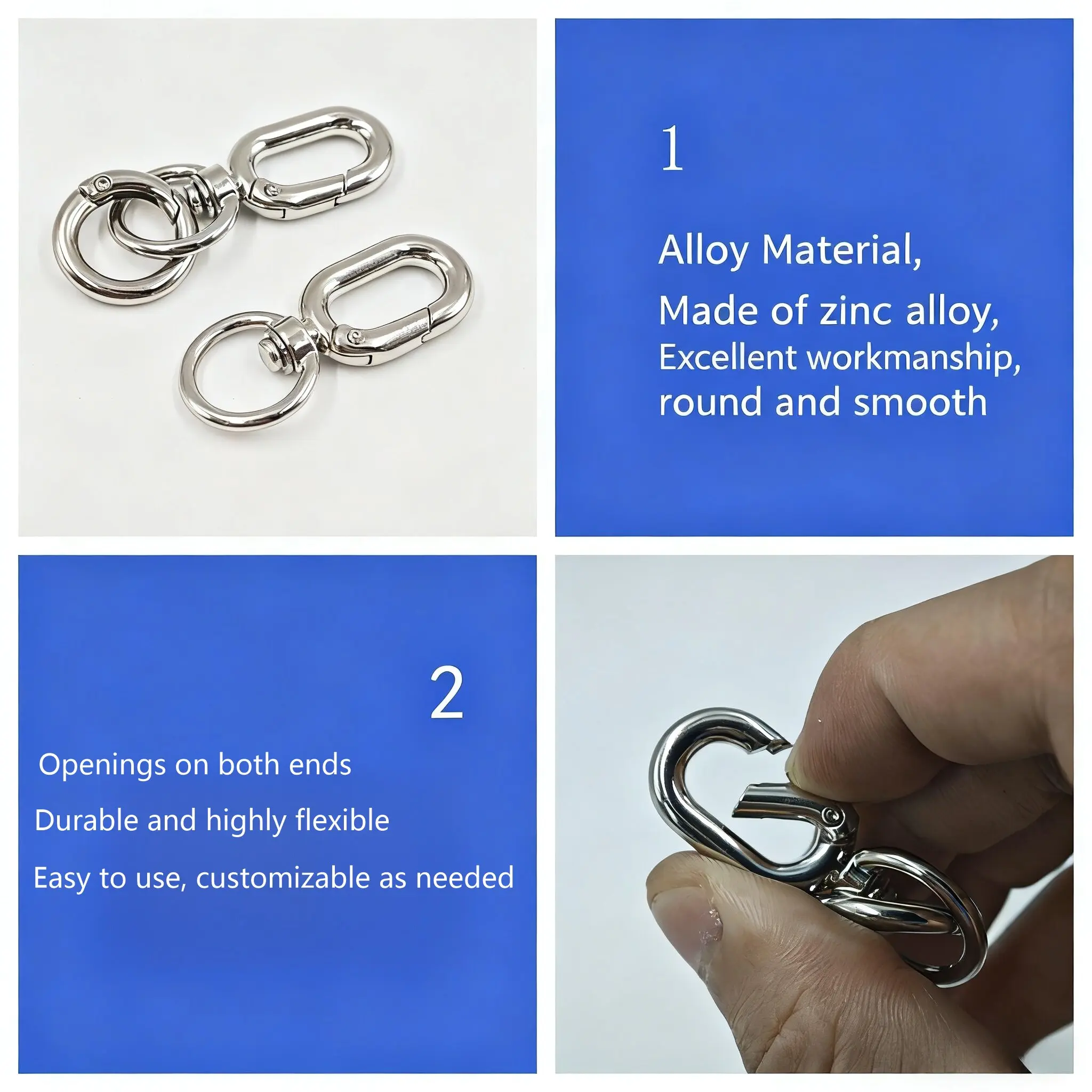 Double Opening Swivel Clasp Clips 2pcs Metal Swivel Spring Snap Hooks Key Chain Clip with Key Ring for DIY Keys