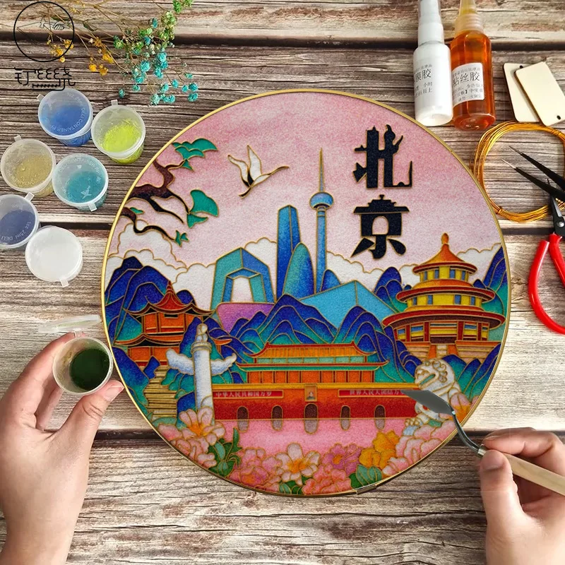

Cloisonne enamel painting diy material pack famous Chinese city landscape decorative painting souvenir gift home decor