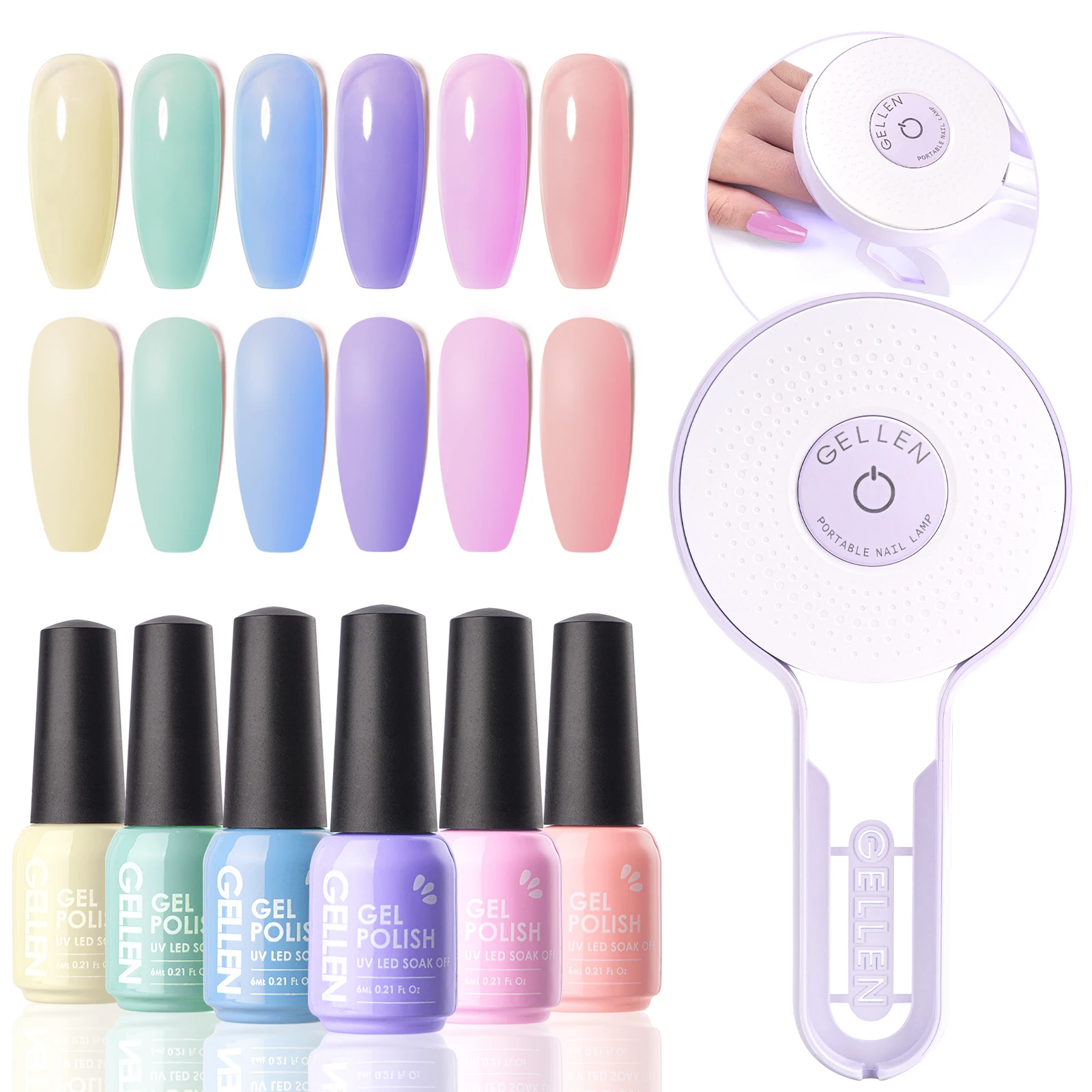 Gel Nail Polish Kit with 6 Colors and Portable UV Lamp