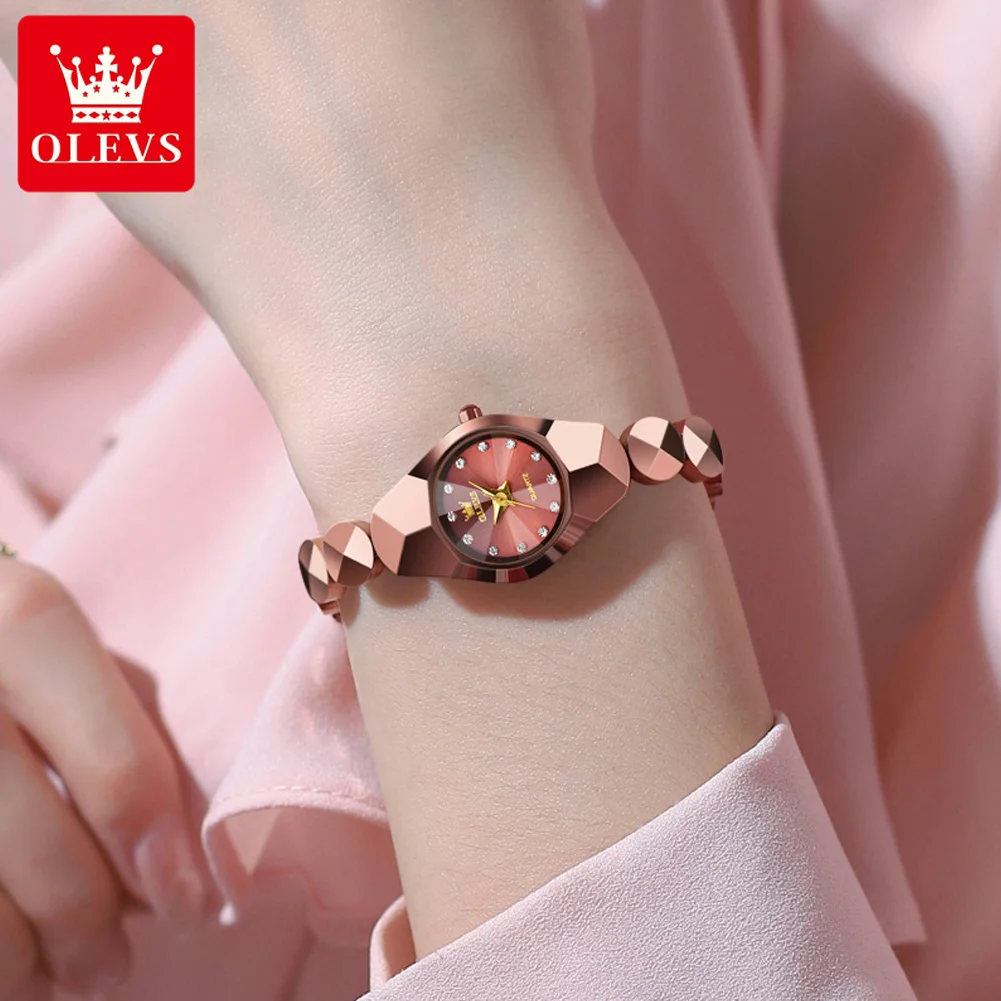 OLEVS Top Brand Luxury Tungsten Steel Quartz Watch for Women Fashion Rose Gold Bracelet Elegant Women Dress Watches Reloj Hombre