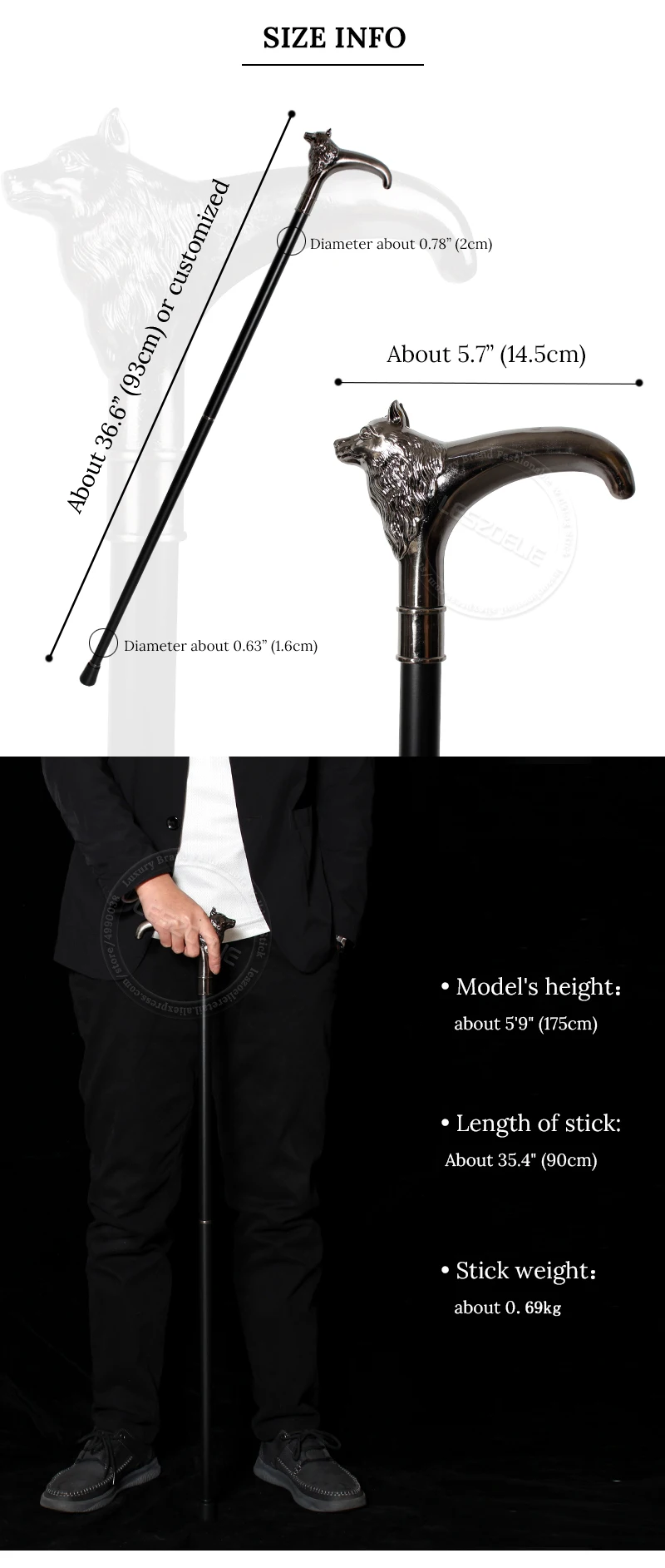 Wolf-Head Luxury Walking Stick Canes Men 2025 Fashion Decorative Walking Stick Women Fashionable Cane Vintage Walking Cane Stick