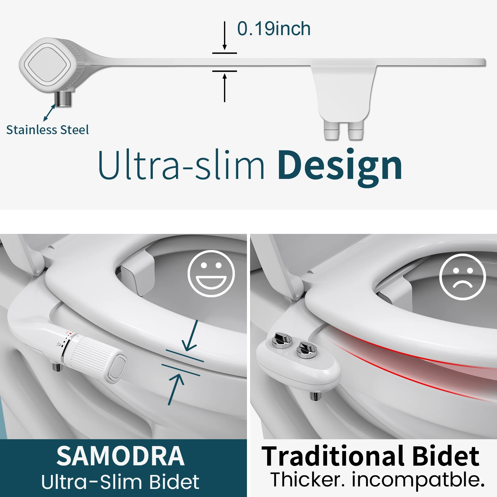 SAMODRA Bidet Non-Electric Toilet Attachment Dual Nozzle Bidet Adjustable Water Pressure With Brass Inlet 3