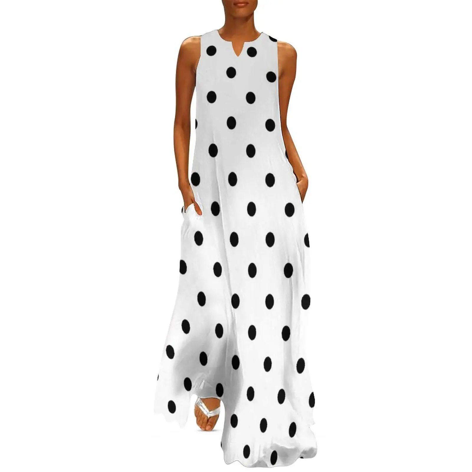 

Classic Polka Dot Dress Summer White Black Polkadots Retro Pattern Streetwear Bohemia Long Dresses Female Beach Maxi Dress Gift