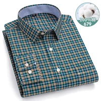 Pure Cotton New Plaid Mens Shirt Spring And Autumn Long-sleeved Fashion Casual Slim Youth Plaid Anti-wrinkle No-iron Men Cloting