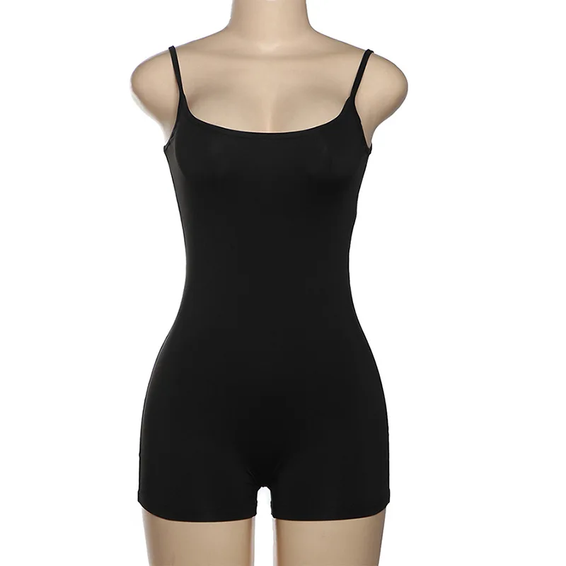 Basics Sexy Sleeveless Backless Playsuits 2024 Streetwear Woman Spaghetti Strap Square Collar Black Rompers Sports Overalls